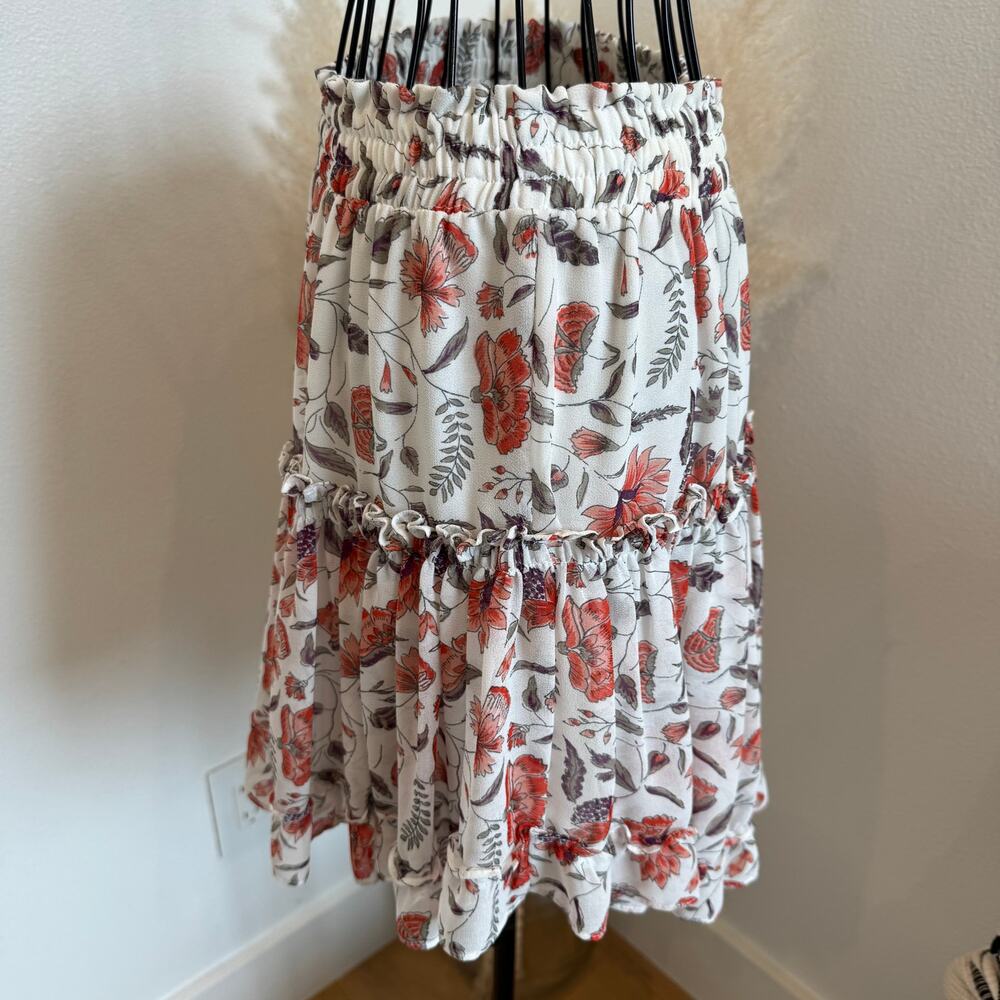 MISA Kahlo White Floral Tiered Ruffle Chiffon Mini Skirt Medium - Picture 6 of 10